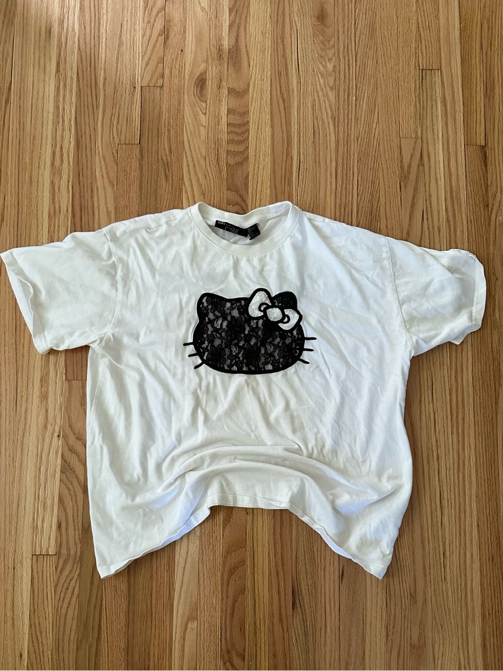 Hello Kitty White Tee with Black Lace Face and Bow